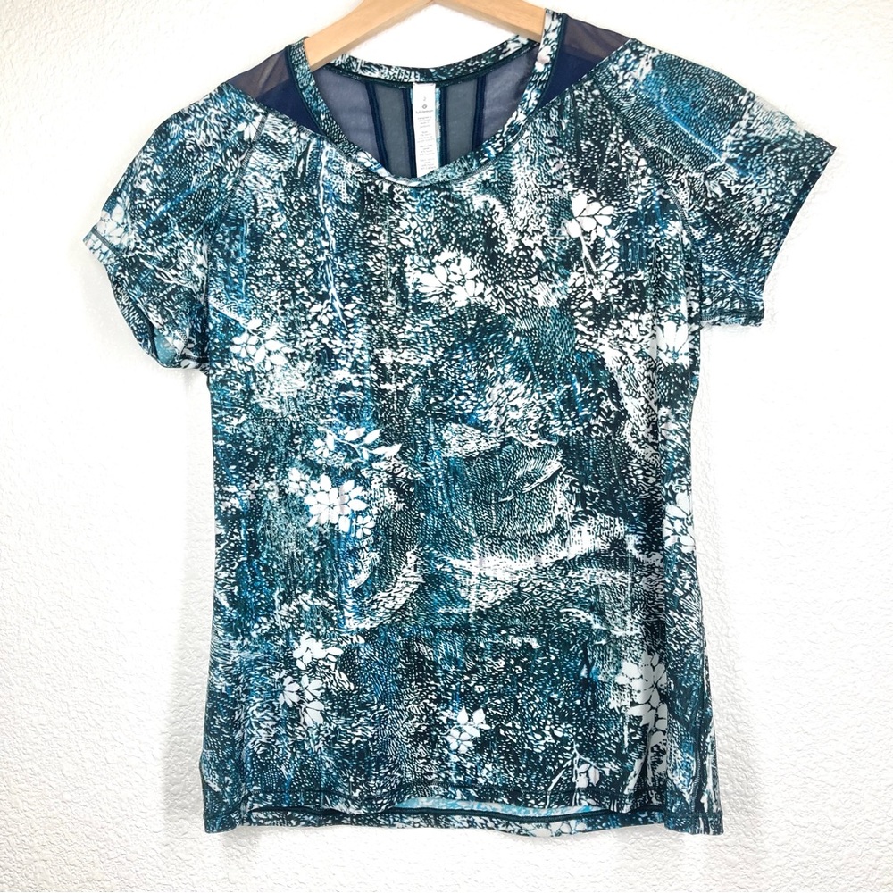 Lululemon Women's Top Seek The Heat Short Sleeve Shirt Teal 2 Mesh Back - Picture 5 of 11